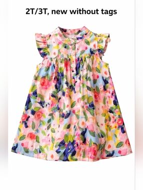 NWOT 2T/3T Monet Garden Girls' Dress with Delicate Flutter Sleeves, Floral